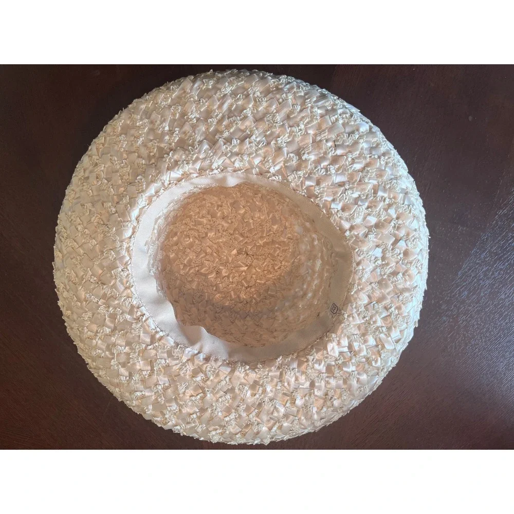 Belks Straw Sun Hat Womens 22 Cream Excellent Vintage 60s Wide Brim Ribbon Box